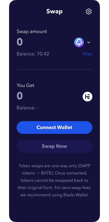 Swap DAPP Tokens to HTE Instantly